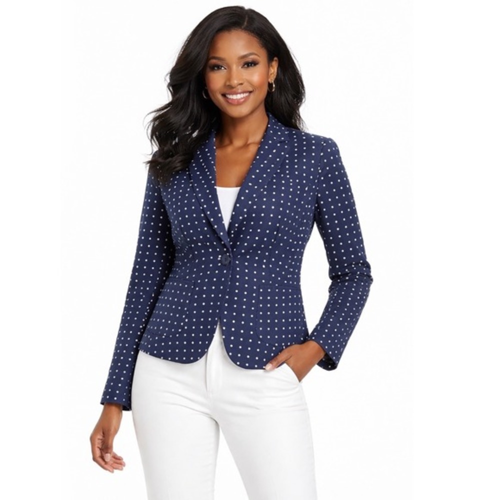 The Limited Navy Blue White Polka Dot Blazer Jacket S Preppy Academia Chic 48-02